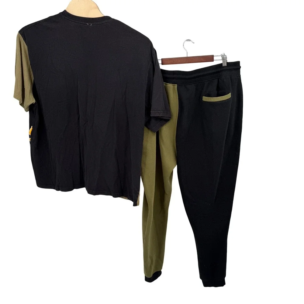 Born Fly Mens 5XL T-Shirt and Joggers 2 Piece Set Graphic Black Olive Green - Picture 2 of 16